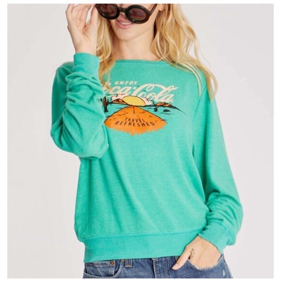 WILDFOX x Coca Cola Sweatshirt Size Small Travel Refreshed Graphic Green NWT - Picture 1 of 16